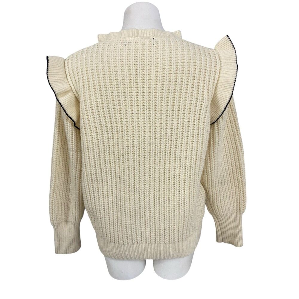 Sweater Womens Large Cable Knit Ruffle Preppy Cottage Peasant Feminine Cozy - Picture 3 of 15
